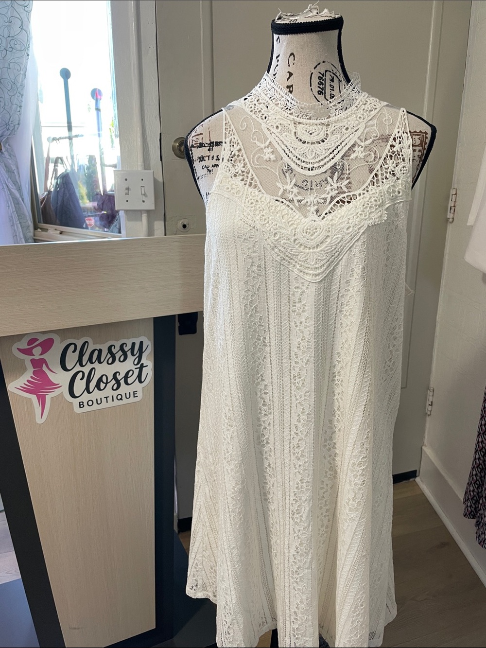 City Triangles Ivory Crochet Halter Midi Dress
